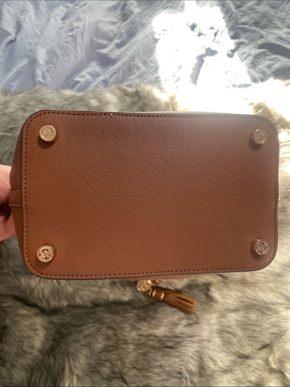 Anne Klein Brown and Tan Woven Bucket Bag